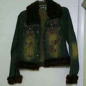 Fur trimmed jean jacket